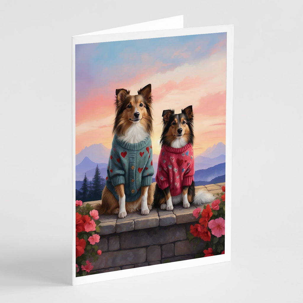 Sheltie Two Hearts Greeting Cards Pack of 8 Blank Cards with Envelopes Whimsical A7 Size 5x7
