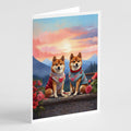 Shiba Inu Two Hearts Greeting Cards Pack of 8 Blank Cards with Envelopes Whimsical A7 Size 5x7