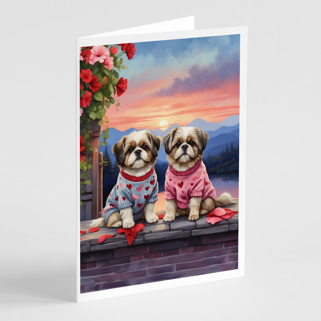 Shih Tzu Two Hearts Greeting Cards Pack of 8 Blank Cards with Envelopes Whimsical A7 Size 5x7