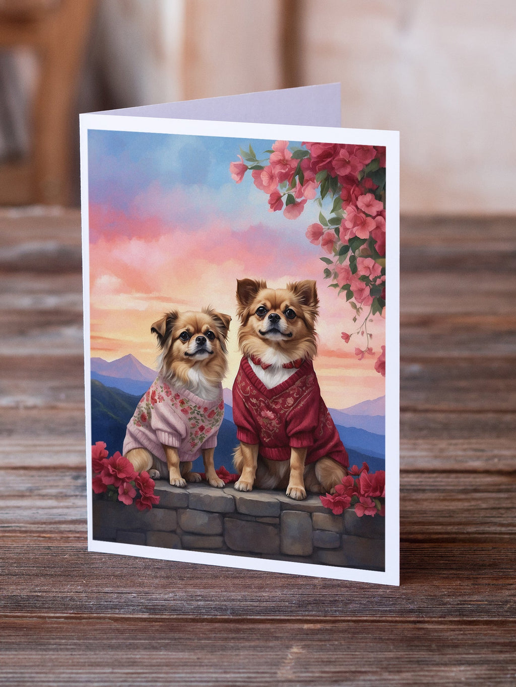 Tibetan Spaniel Two Hearts Greeting Cards Pack of 8 Blank Cards with Envelopes Whimsical A7 Size 5x7