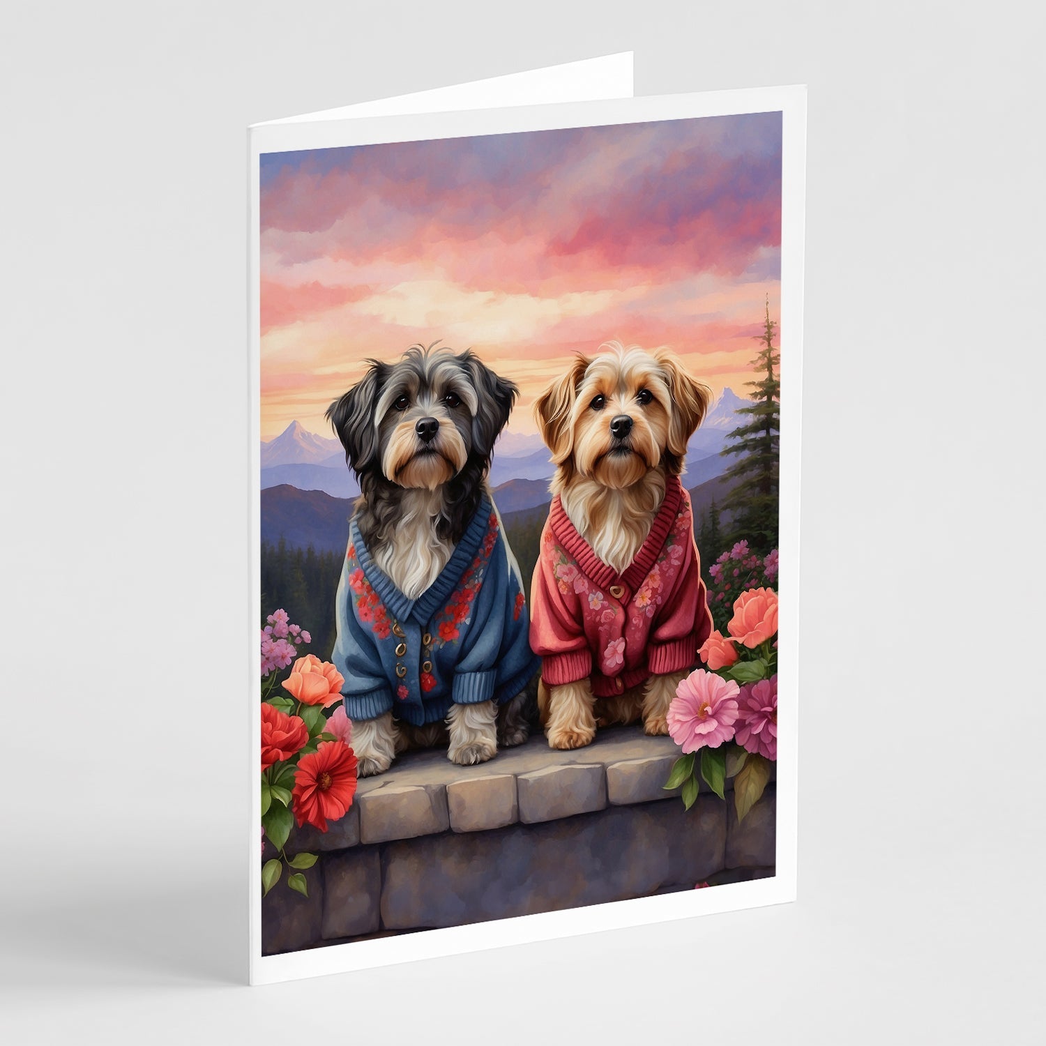 Tibetan Terrier Two Hearts Greeting Cards Pack of 8 Blank Cards with Envelopes Whimsical A7 Size 5x7