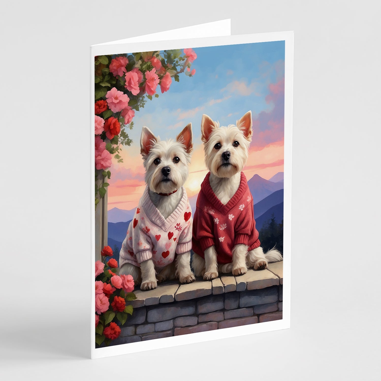 Westie Two Hearts Greeting Cards Pack of 8 Blank Cards with Envelopes Whimsical A7 Size 5x7