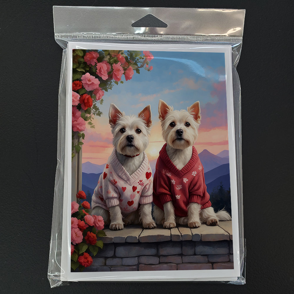 Westie Two Hearts Greeting Cards Pack of 8 Blank Cards with Envelopes Whimsical A7 Size 5x7