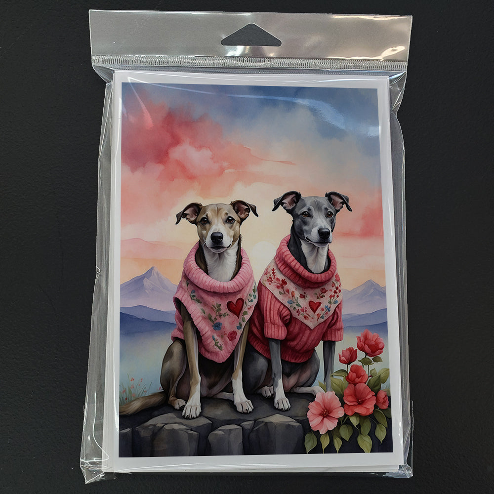 Whippet Two Hearts Greeting Cards Pack of 8 Blank Cards with Envelopes Whimsical A7 Size 5x7
