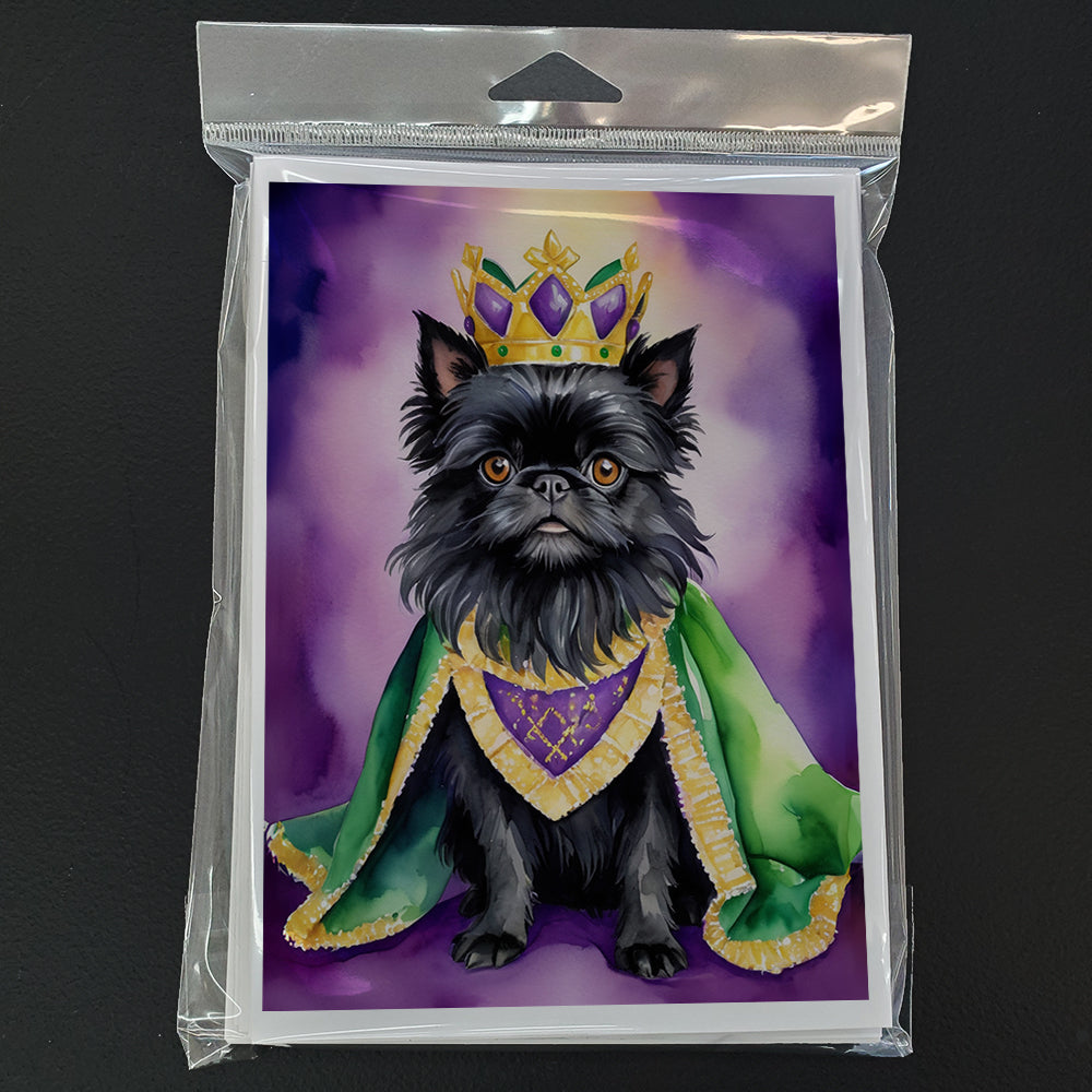 Affenpinscher King of Mardi Gras Greeting Cards Pack of 8 Blank Cards with Envelopes Whimsical A7 Size 5x7