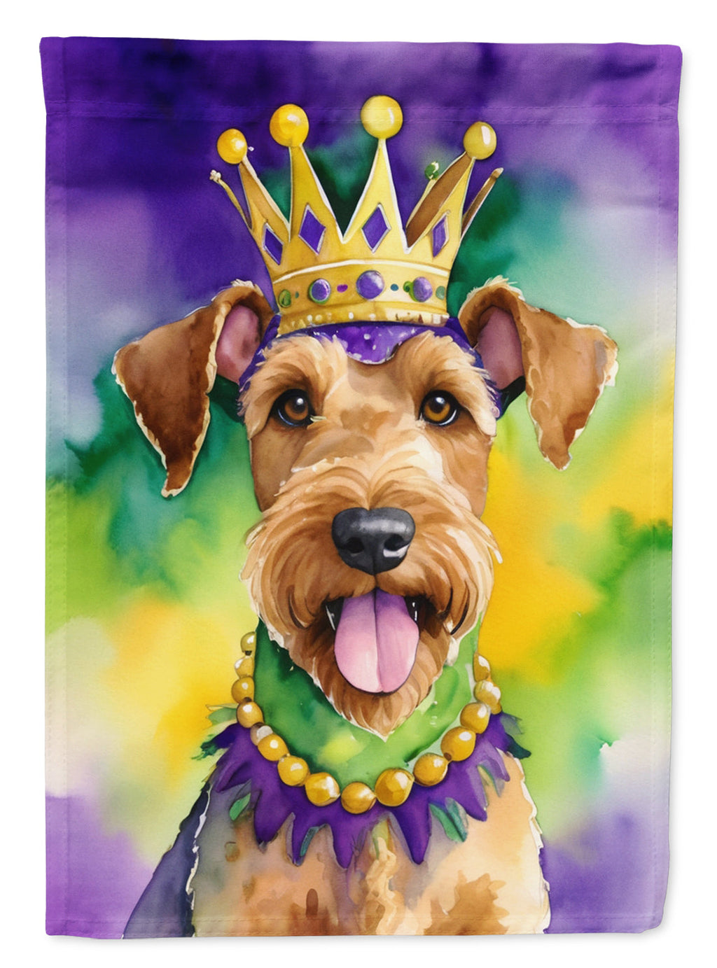 Airedale Terrier King of Mardi Gras House Flag 28x40 Porch Sleeve Pole Decorative Outside Yard Banner Artwork Wall Hanging, Polyester