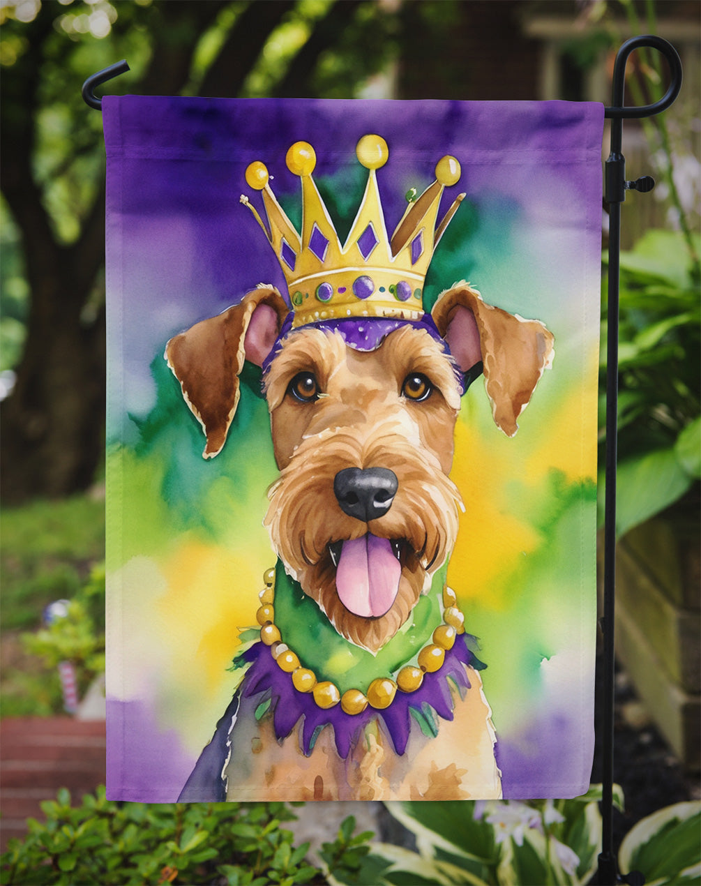 Airedale Terrier King of Mardi Gras Garden Flag Mailbox Decorative Yard Banner Outside Patio Artwork for Flower Beds, Garden Size, Multicolor