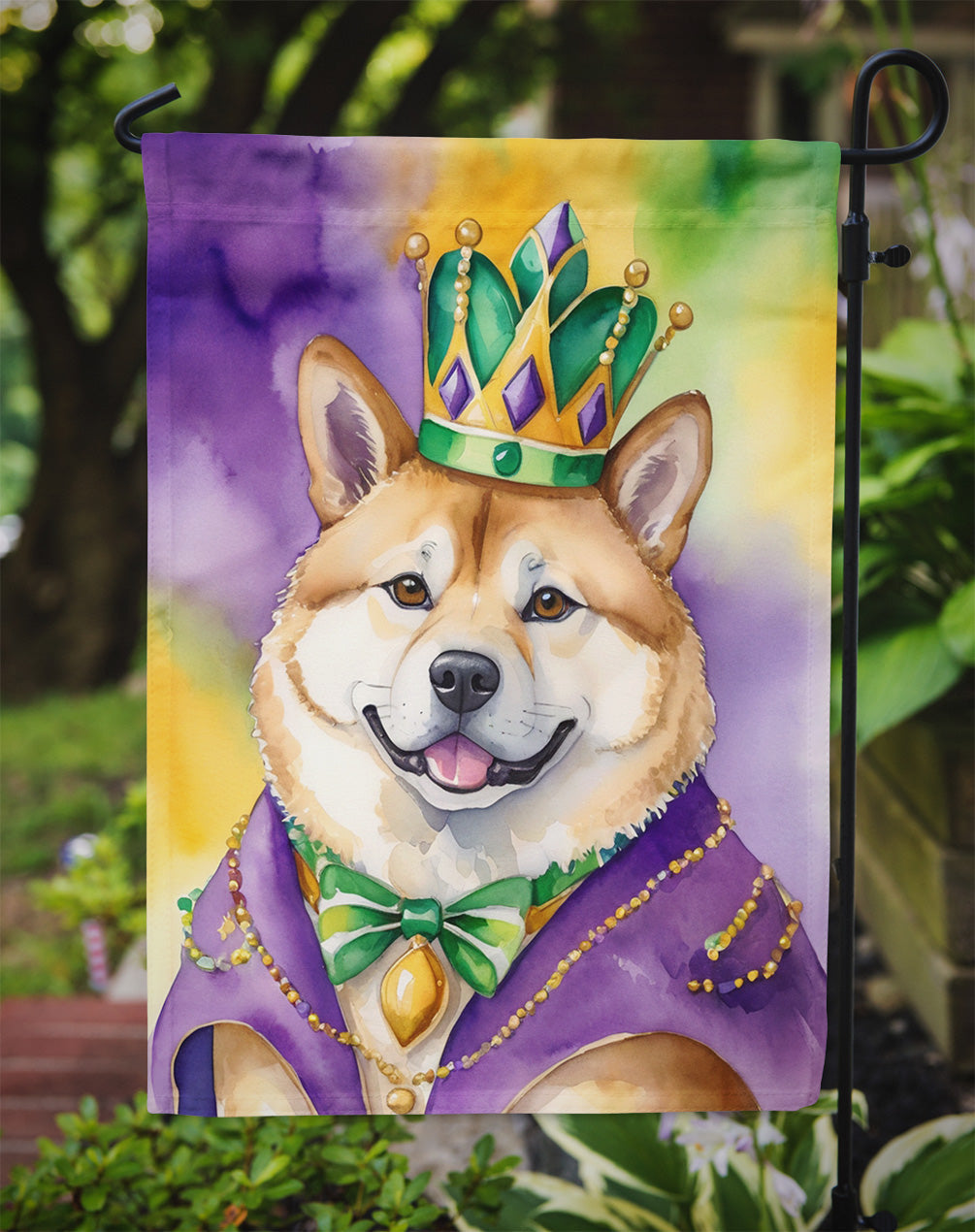 Akita King of Mardi Gras Garden Flag Mailbox Decorative Yard Banner Outside Patio Artwork for Flower Beds, Garden Size, Multicolor