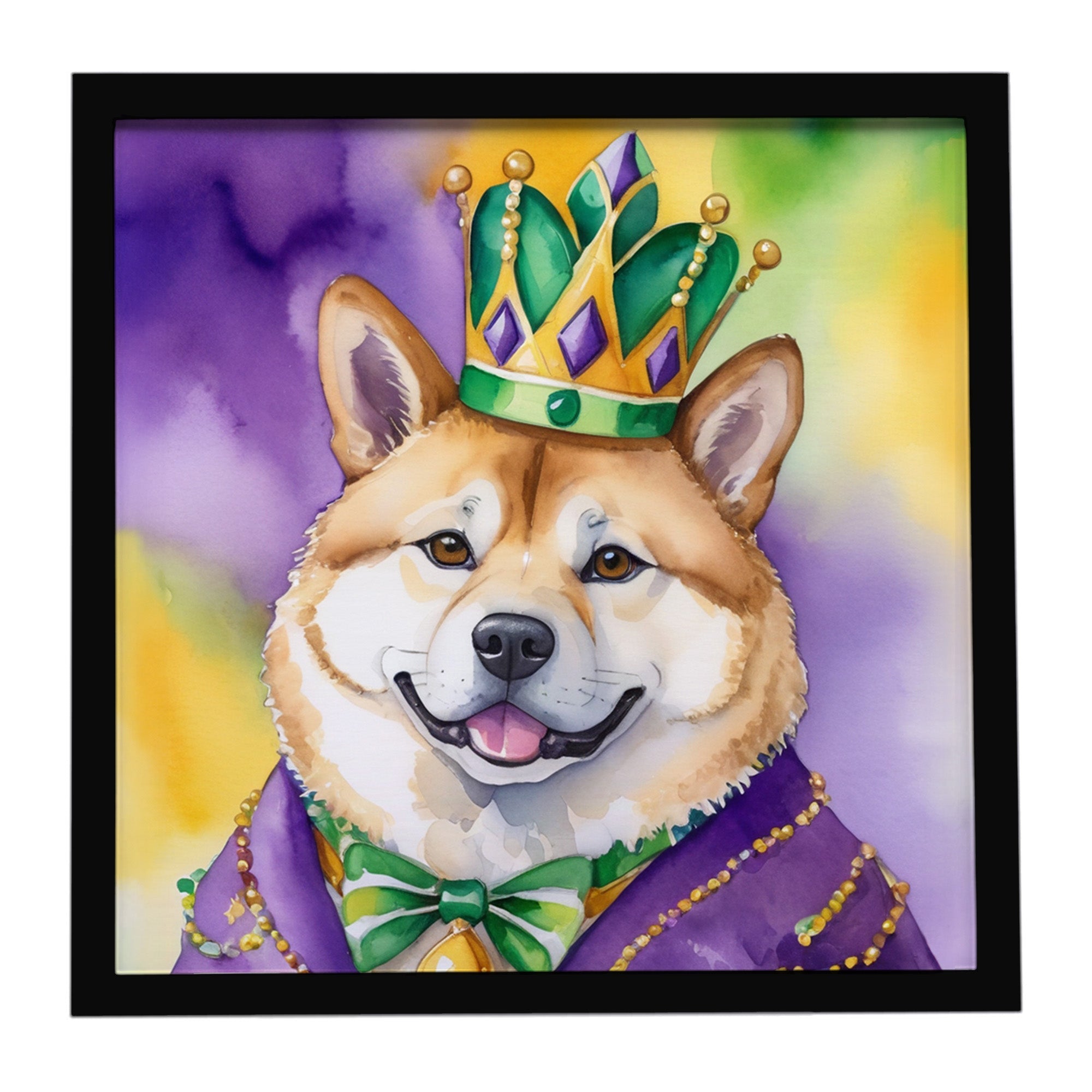 Akita King of Mardi Gras Framed Metal Print Bathroom, Kitchen, Office, Home Decor Wall Art Ready to Hang, Square, 8X8