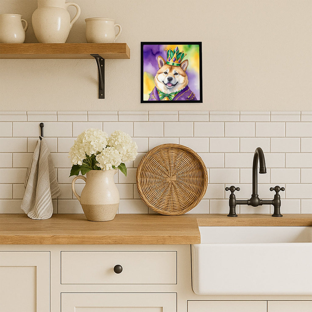 Akita King of Mardi Gras Framed Metal Print Bathroom, Kitchen, Office, Home Decor Wall Art Ready to Hang, Square, 8X8