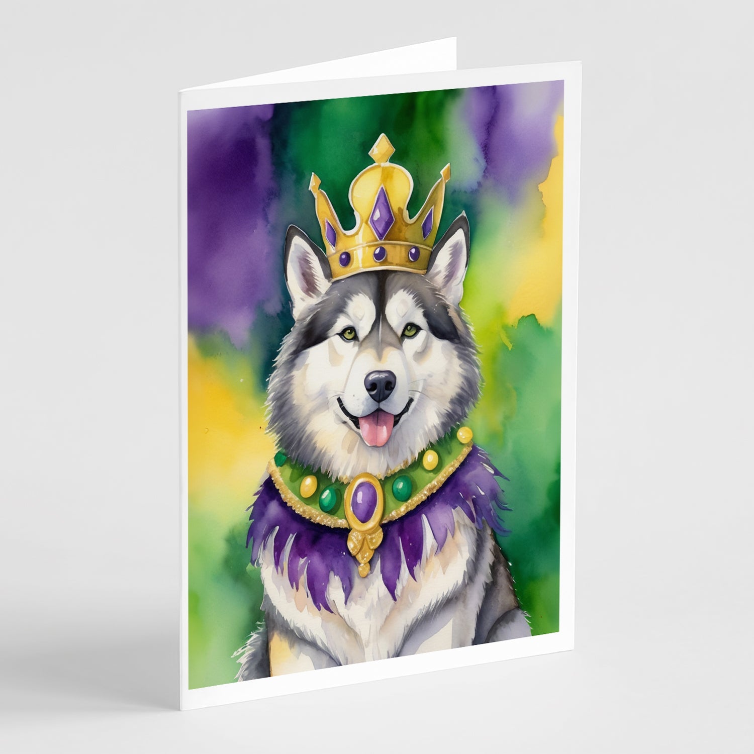 Alaskan Malamute King of Mardi Gras Greeting Cards Pack of 8 Blank Cards with Envelopes Whimsical A7 Size 5x7