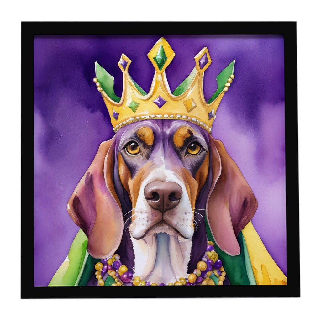 American English Coonhound King of Mardi Gras Framed Metal Print Bathroom, Kitchen, Office, Home Decor Wall Art Ready to Hang, Square, 8X8