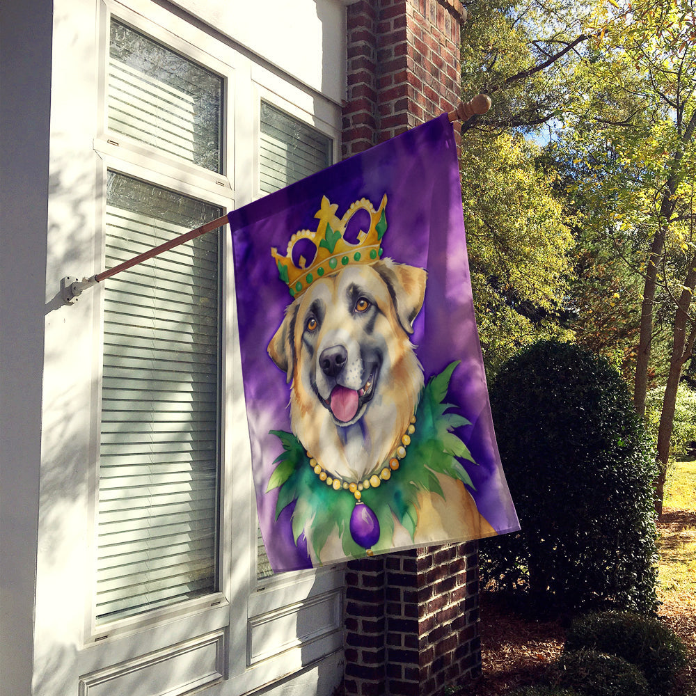 Anatolian Shepherd Dog King of Mardi Gras House Flag 28x40 Porch Sleeve Pole Decorative Outside Yard Banner Artwork Wall Hanging, Polyester