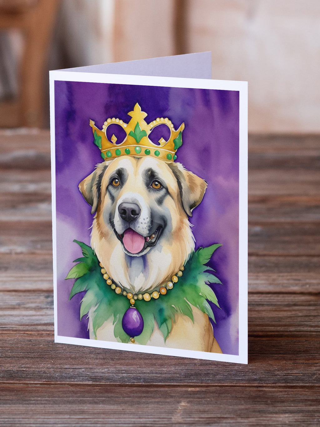 Anatolian Shepherd Dog King of Mardi Gras Greeting Cards Pack of 8 Blank Cards with Envelopes Whimsical A7 Size 5x7
