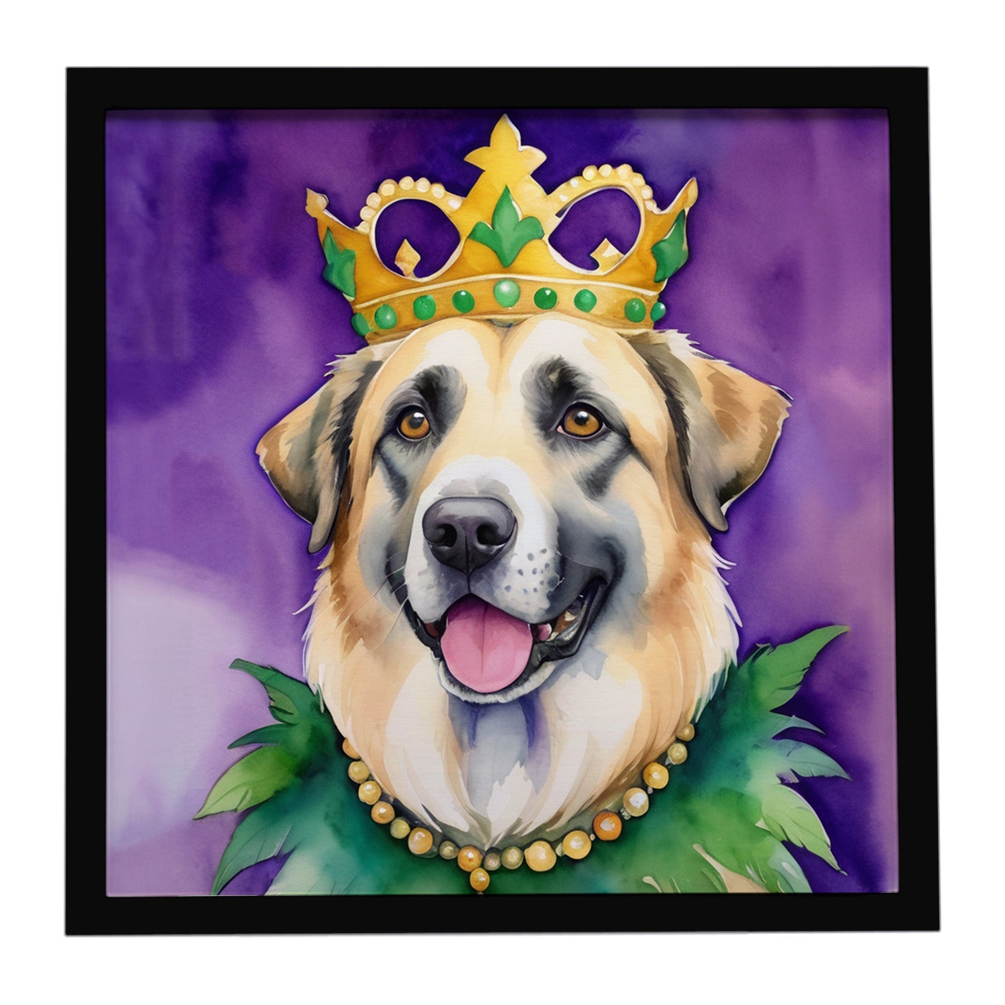 Anatolian Shepherd Dog King of Mardi Gras Framed Metal Print Bathroom, Kitchen, Office, Home Decor Wall Art Ready to Hang, Square, 8X8