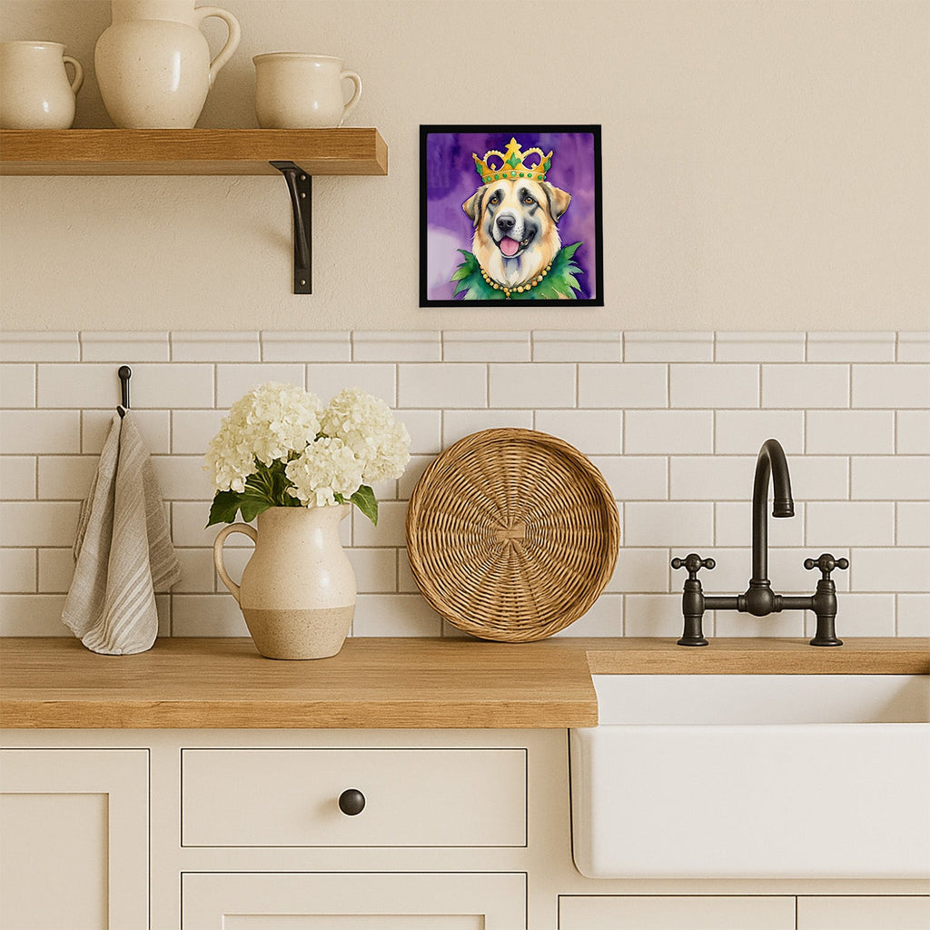 Anatolian Shepherd Dog King of Mardi Gras Framed Metal Print Bathroom, Kitchen, Office, Home Decor Wall Art Ready to Hang, Square, 8X8