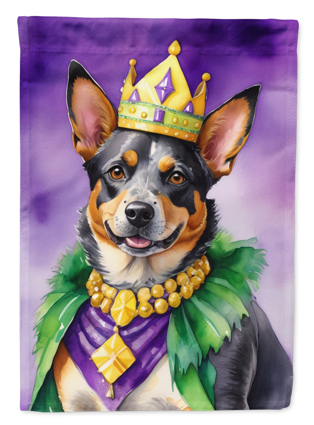 Australian Cattle Dog King of Mardi Gras House Flag 28x40 Porch Sleeve Pole Decorative Outside Yard Banner Artwork Wall Hanging, Polyester