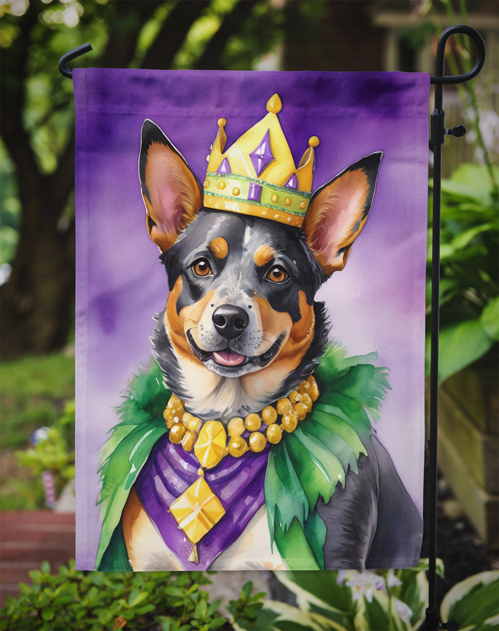 Australian Cattle Dog King of Mardi Gras Garden Flag Mailbox Decorative Yard Banner Outside Patio Artwork for Flower Beds, Garden Size, Multicolor