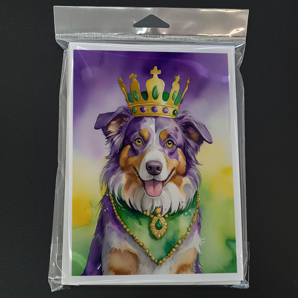 Australian Shepherd King of Mardi Gras Greeting Cards Pack of 8 Blank Cards with Envelopes Whimsical A7 Size 5x7