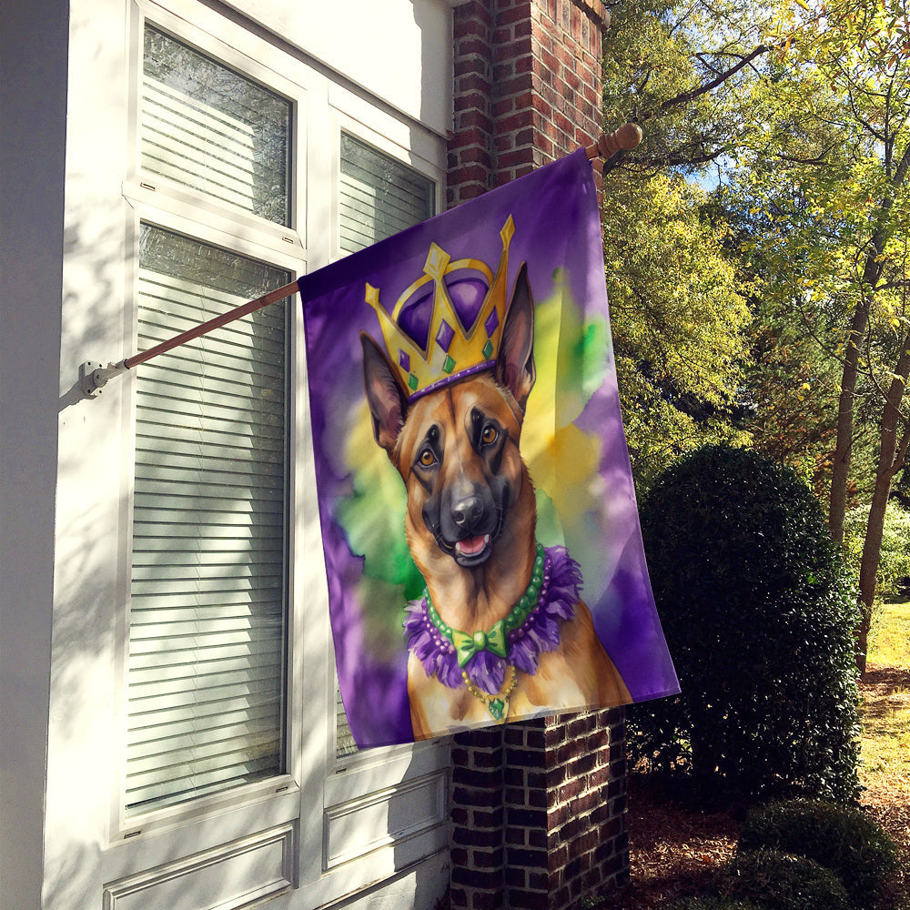 Belgian Malinois King of Mardi Gras House Flag 28x40 Porch Sleeve Pole Decorative Outside Yard Banner Artwork Wall Hanging, Polyester