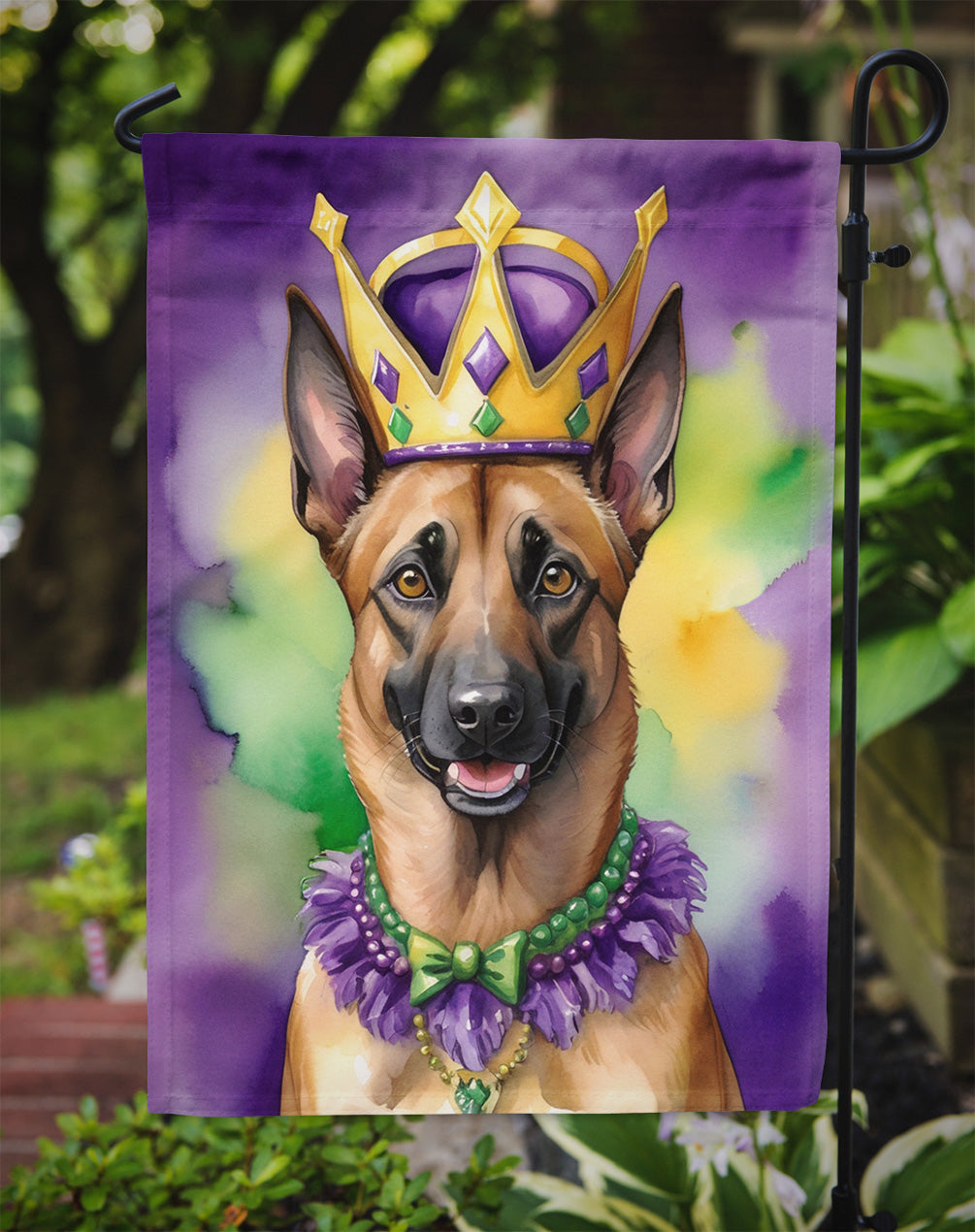 Belgian Malinois King of Mardi Gras Garden Flag Mailbox Decorative Yard Banner Outside Patio Artwork for Flower Beds, Garden Size, Multicolor