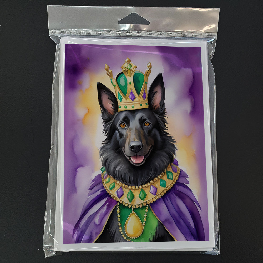 Belgian Sheepdog King of Mardi Gras Greeting Cards Pack of 8 Blank Cards with Envelopes Whimsical A7 Size 5x7