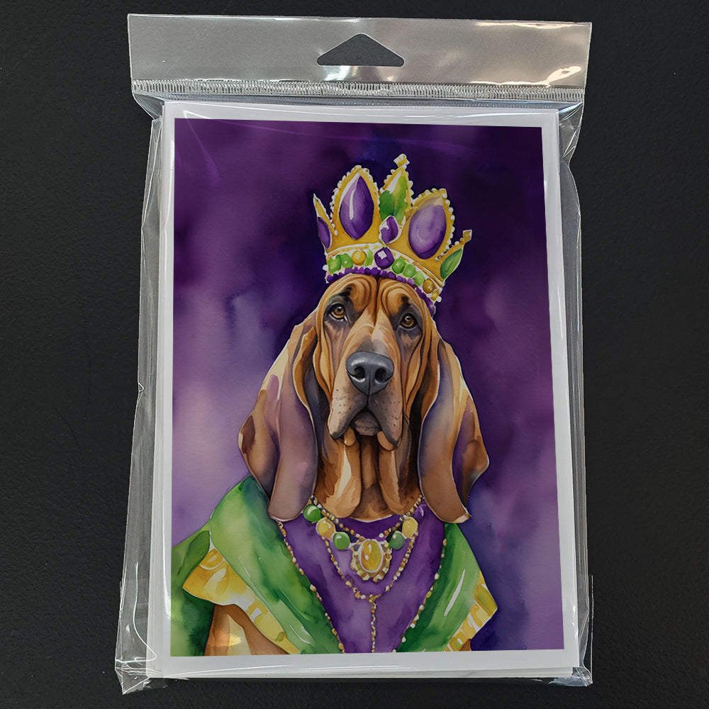 Bloodhound King of Mardi Gras Greeting Cards Pack of 8 Blank Cards with Envelopes Whimsical A7 Size 5x7