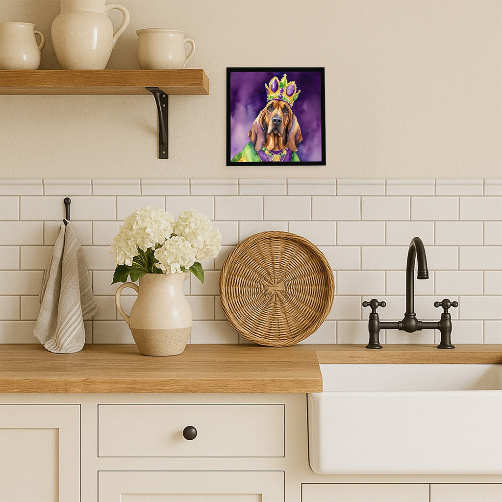 Bloodhound King of Mardi Gras Framed Metal Print Bathroom, Kitchen, Office, Home Decor Wall Art Ready to Hang, Square, 8X8