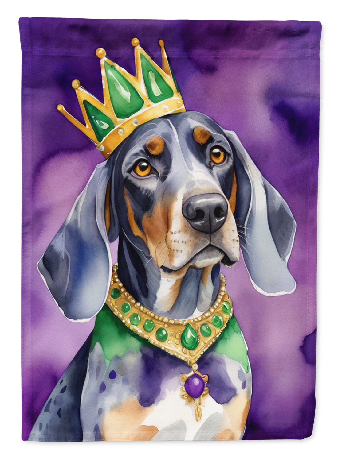 Bluetick Coonhound King of Mardi Gras Garden Flag Mailbox Decorative Yard Banner Outside Patio Artwork for Flower Beds, Garden Size, Multicolor
