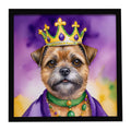 Border Terrier King of Mardi Gras Framed Metal Print Bathroom, Kitchen, Office, Home Decor Wall Art Ready to Hang, Square, 8X8