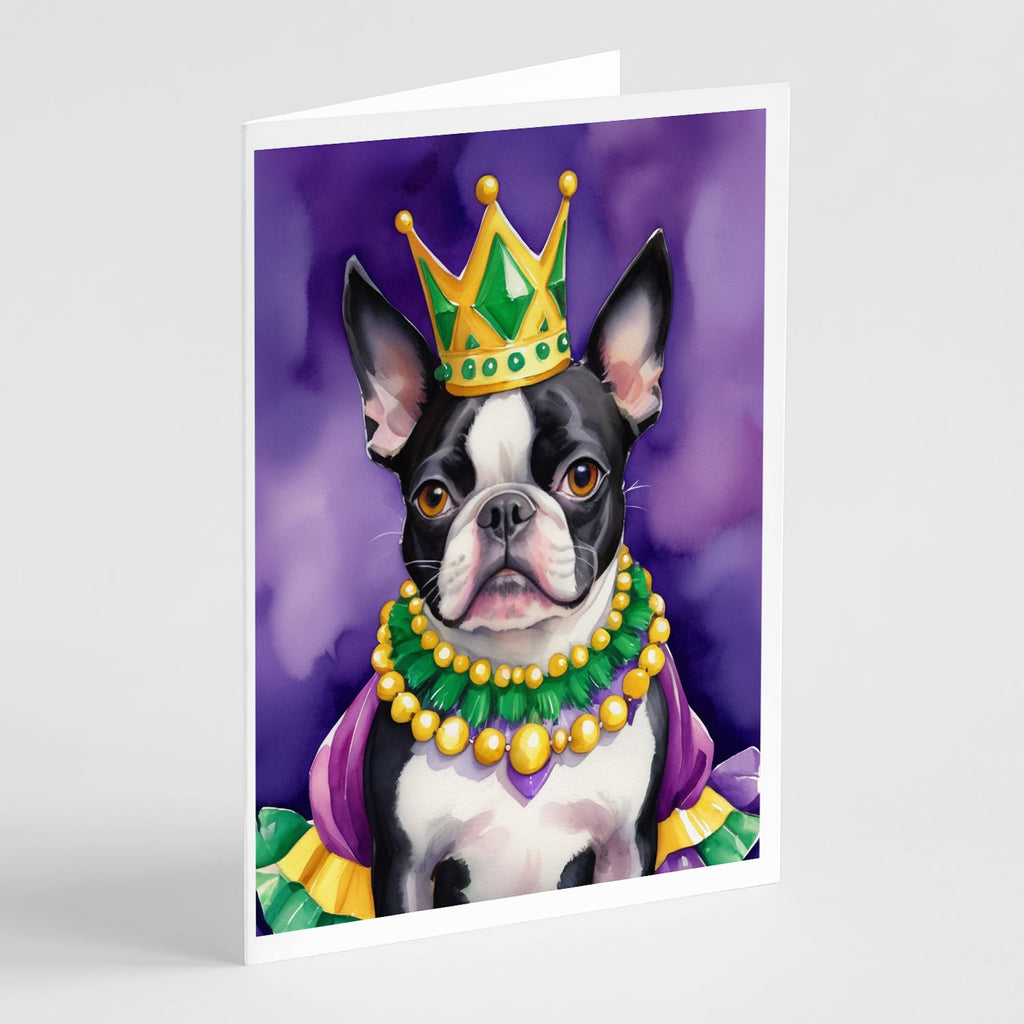 Boston Terrier King of Mardi Gras Greeting Cards Pack of 8 Blank Cards with Envelopes Whimsical A7 Size 5x7