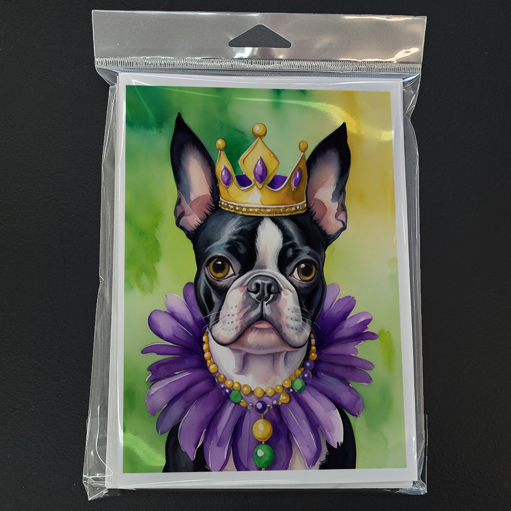 Boston Terrier King of Mardi Gras Greeting Cards Pack of 8 Blank Cards with Envelopes Whimsical A7 Size 5x7