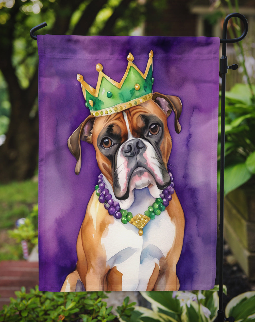 Boxer King of Mardi Gras Garden Flag Mailbox Decorative Yard Banner Outside Patio Artwork for Flower Beds, Garden Size, Multicolor