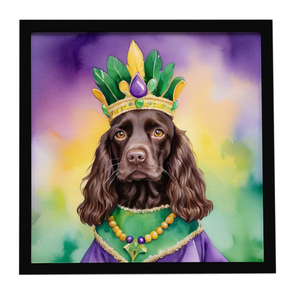 Boykin Spaniel King of Mardi Gras Framed Metal Print Bathroom, Kitchen, Office, Home Decor Wall Art Ready to Hang, Square, 8X8
