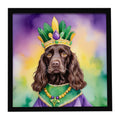 Boykin Spaniel King of Mardi Gras Framed Metal Print Bathroom, Kitchen, Office, Home Decor Wall Art Ready to Hang, Square, 8X8