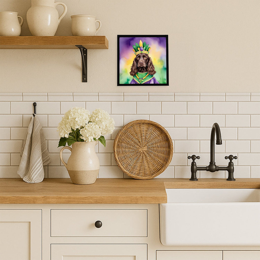 Boykin Spaniel King of Mardi Gras Framed Metal Print Bathroom, Kitchen, Office, Home Decor Wall Art Ready to Hang, Square, 8X8