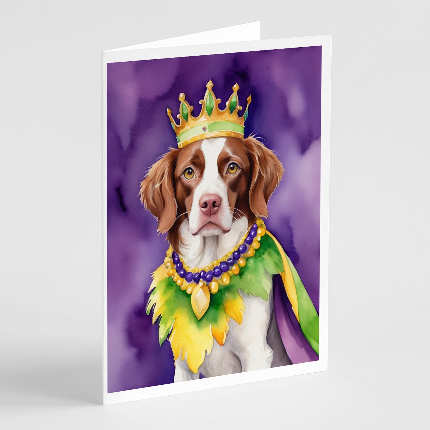 Brittany Spaniel King of Mardi Gras Greeting Cards Pack of 8 Blank Cards with Envelopes Whimsical A7 Size 5x7