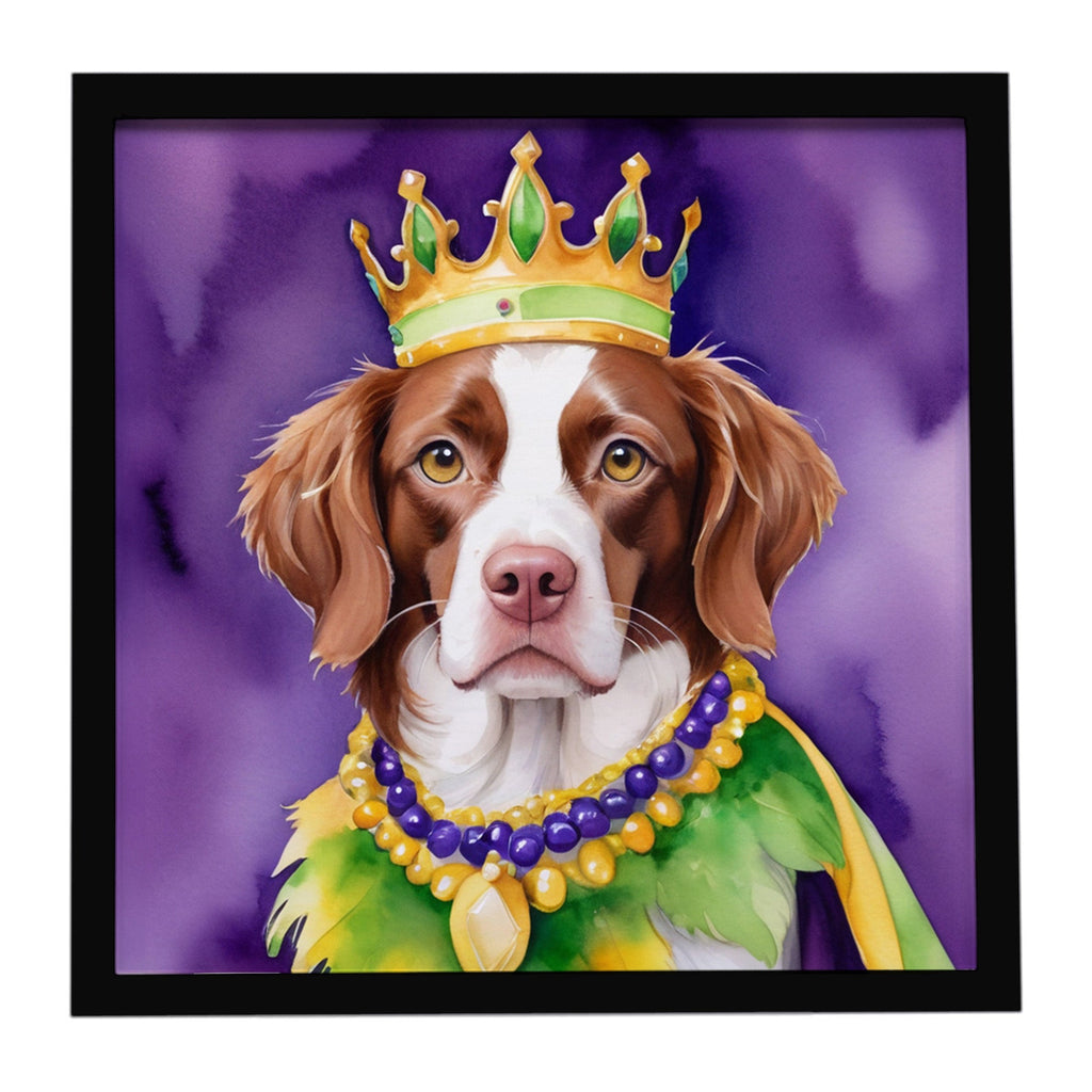 Brittany Spaniel King of Mardi Gras Framed Metal Print Bathroom, Kitchen, Office, Home Decor Wall Art Ready to Hang, Square, 8X8