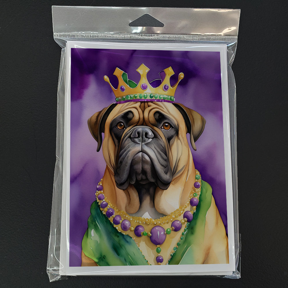 Bullmastiff King of Mardi Gras Greeting Cards Pack of 8 Blank Cards with Envelopes Whimsical A7 Size 5x7