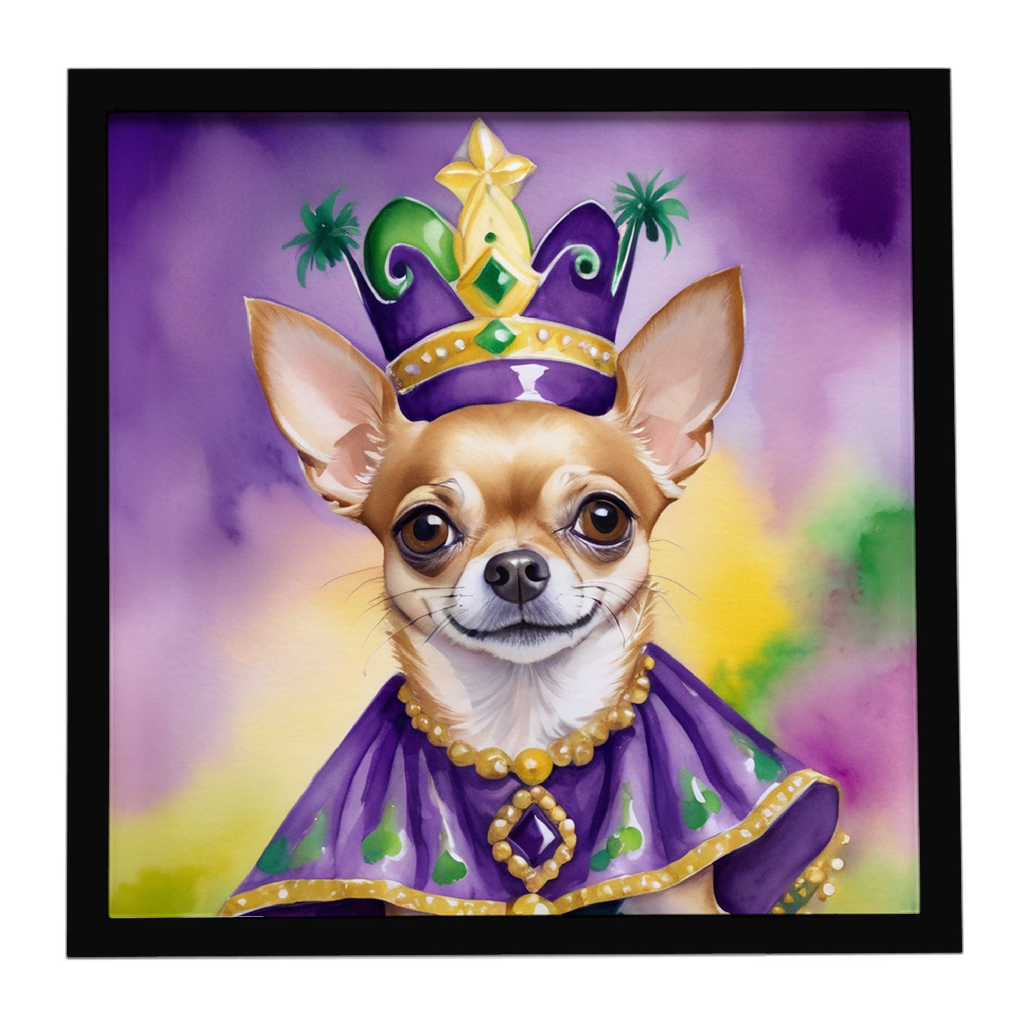 Chihuahua King of Mardi Gras Framed Metal Print Bathroom, Kitchen, Office, Home Decor Wall Art Ready to Hang, Square, 8X8