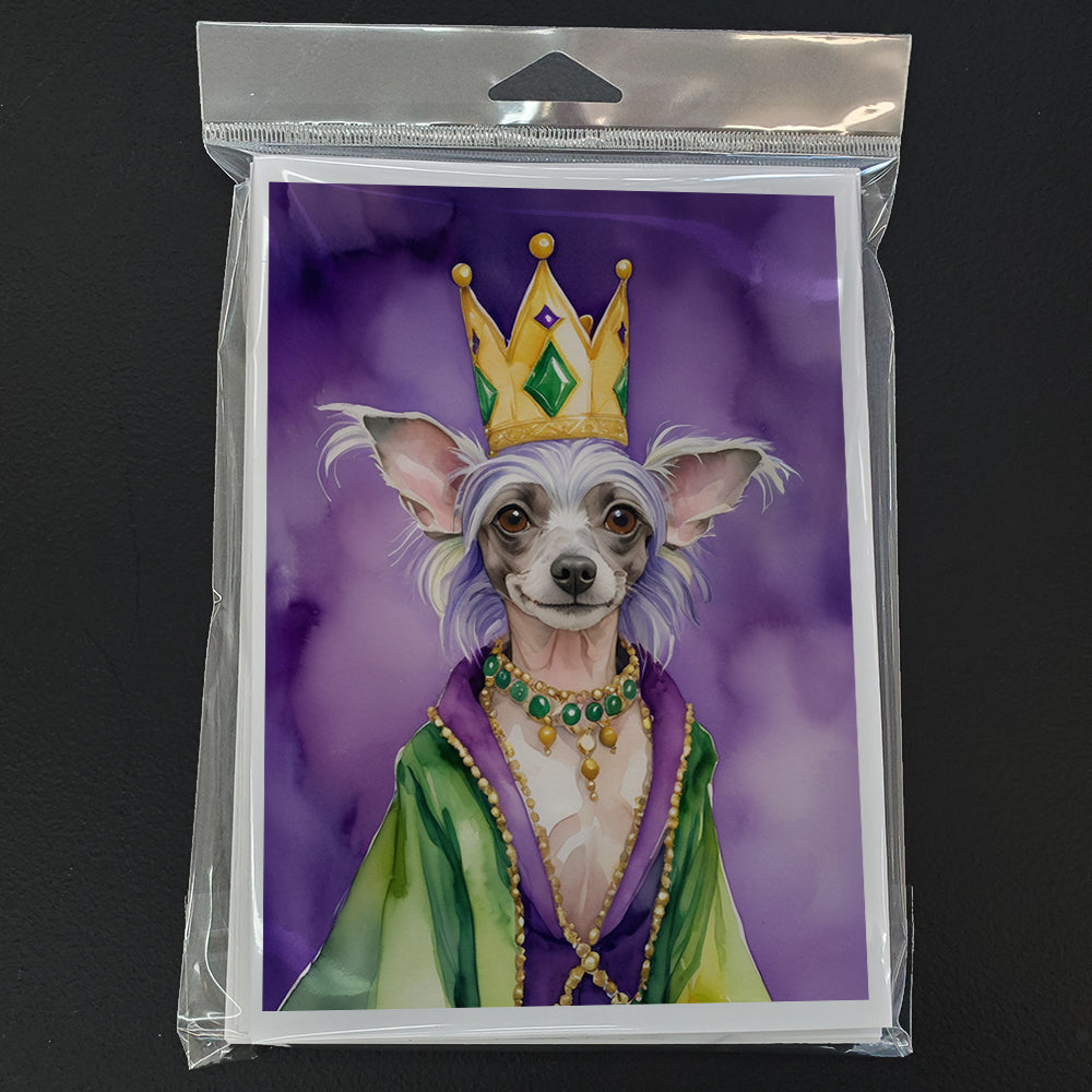 Chinese Crested King of Mardi Gras Greeting Cards Pack of 8 Blank Cards with Envelopes Whimsical A7 Size 5x7