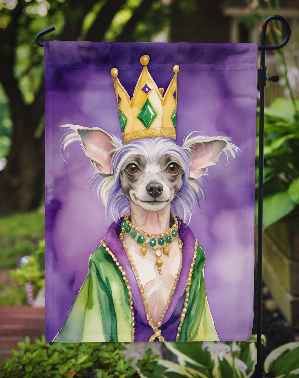 Chinese Crested King of Mardi Gras Garden Flag Mailbox Decorative Yard Banner Outside Patio Artwork for Flower Beds, Garden Size, Multicolor