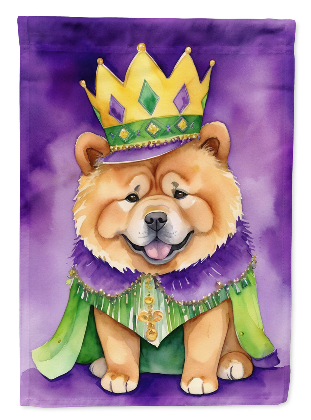 Chow Chow King of Mardi Gras House Flag 28x40 Porch Sleeve Pole Decorative Outside Yard Banner Artwork Wall Hanging, Polyester