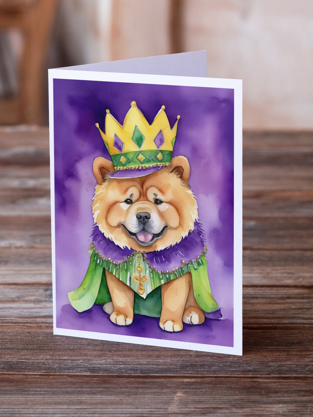 Chow Chow King of Mardi Gras Greeting Cards Pack of 8 Blank Cards with Envelopes Whimsical A7 Size 5x7