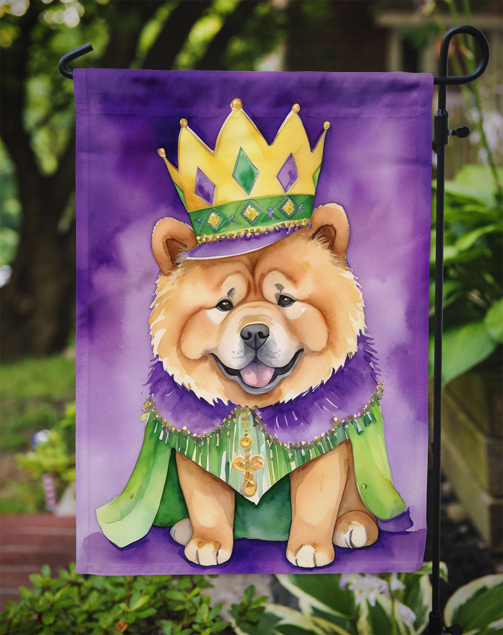 Chow Chow King of Mardi Gras Garden Flag Mailbox Decorative Yard Banner Outside Patio Artwork for Flower Beds, Garden Size, Multicolor