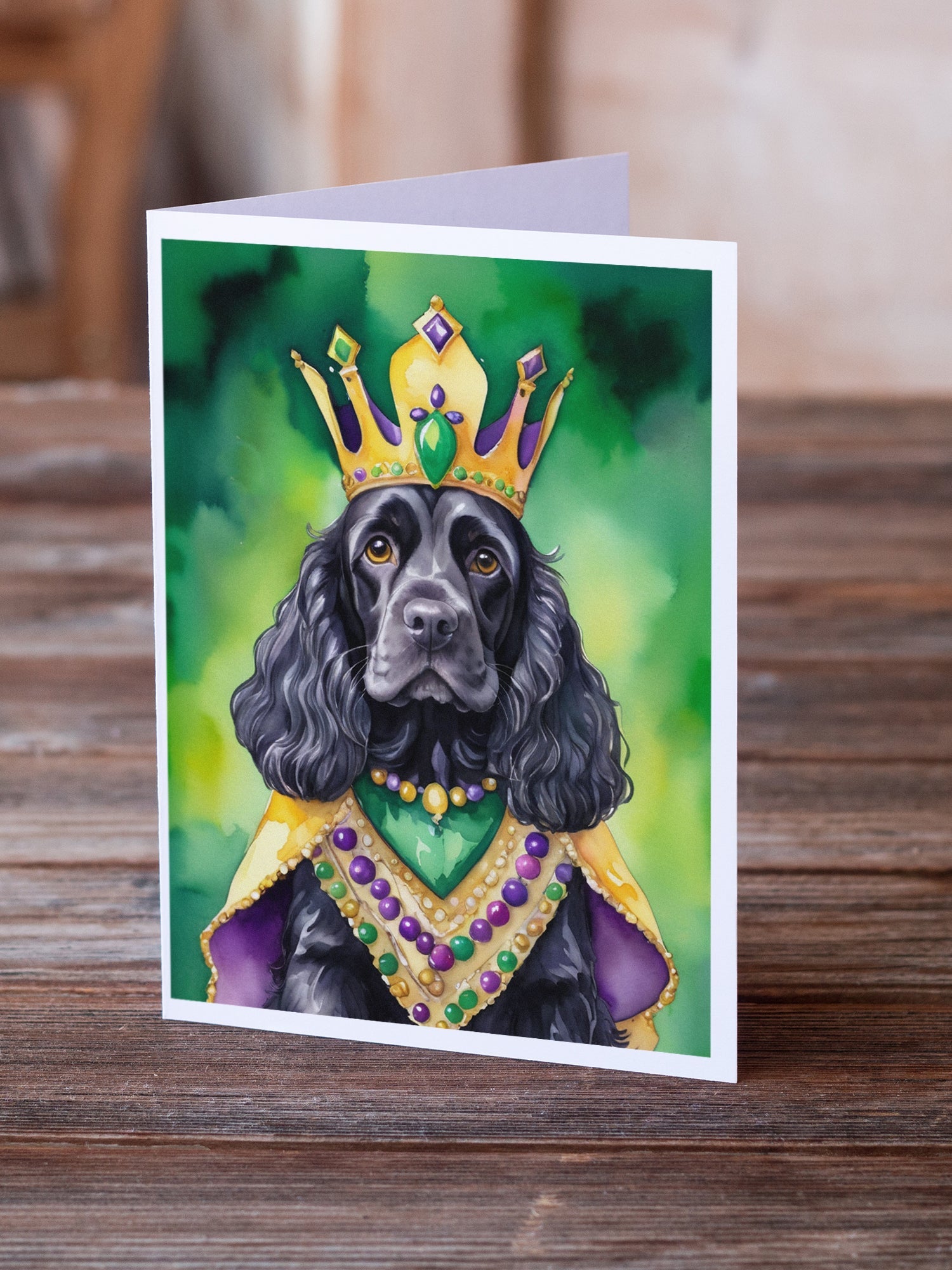 Cocker Spaniel King of Mardi Gras Greeting Cards Pack of 8 Blank Cards with Envelopes Whimsical A7 Size 5x7