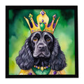 Cocker Spaniel King of Mardi Gras Framed Metal Print Bathroom, Kitchen, Office, Home Decor Wall Art Ready to Hang, Square, 8X8