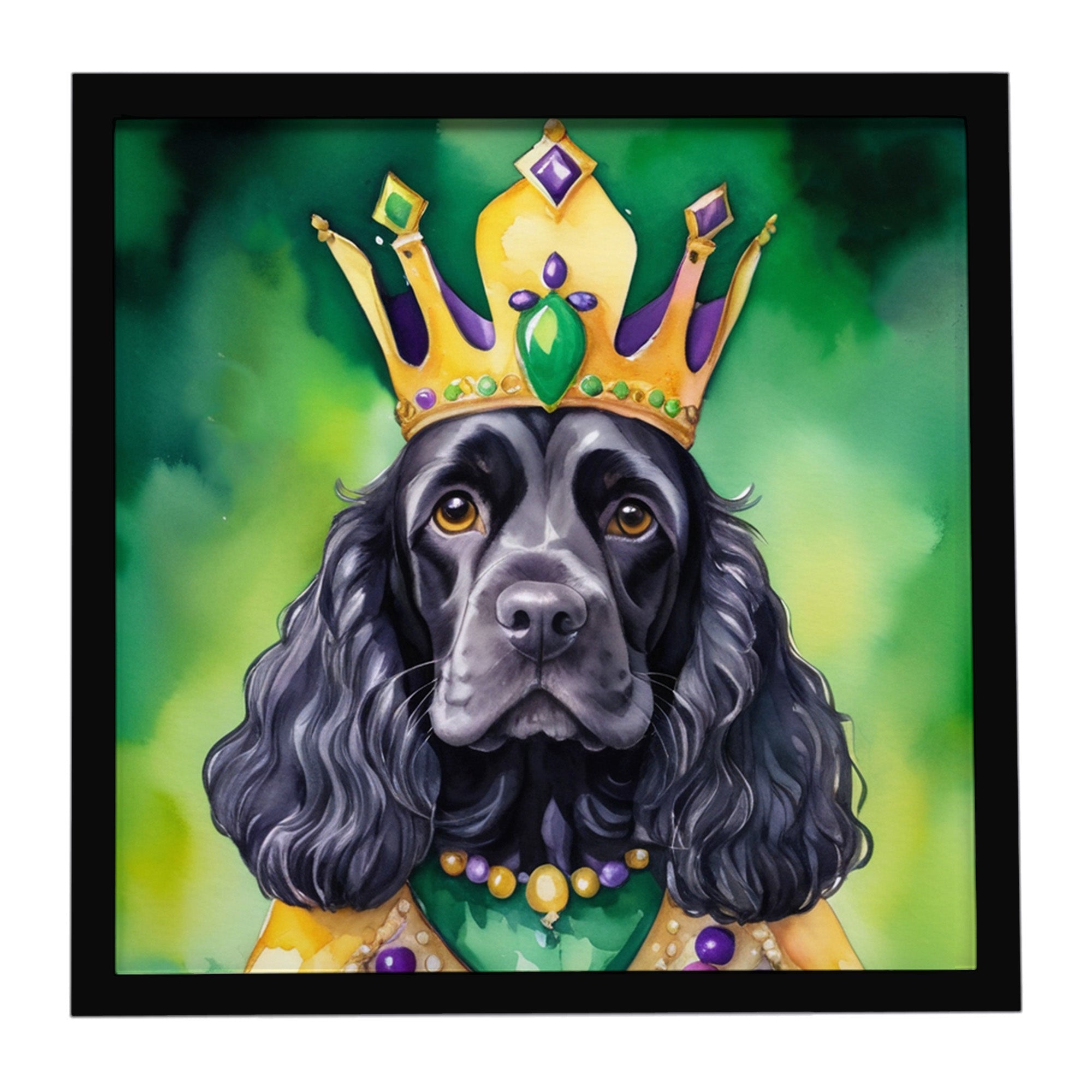 Cocker Spaniel King of Mardi Gras Framed Metal Print Bathroom, Kitchen, Office, Home Decor Wall Art Ready to Hang, Square, 8X8