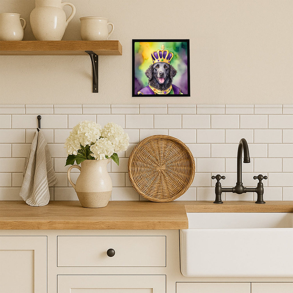 Curly-Coated Retriever King of Mardi Gras Framed Metal Print Bathroom, Kitchen, Office, Home Decor Wall Art Ready to Hang, Square, 8X8