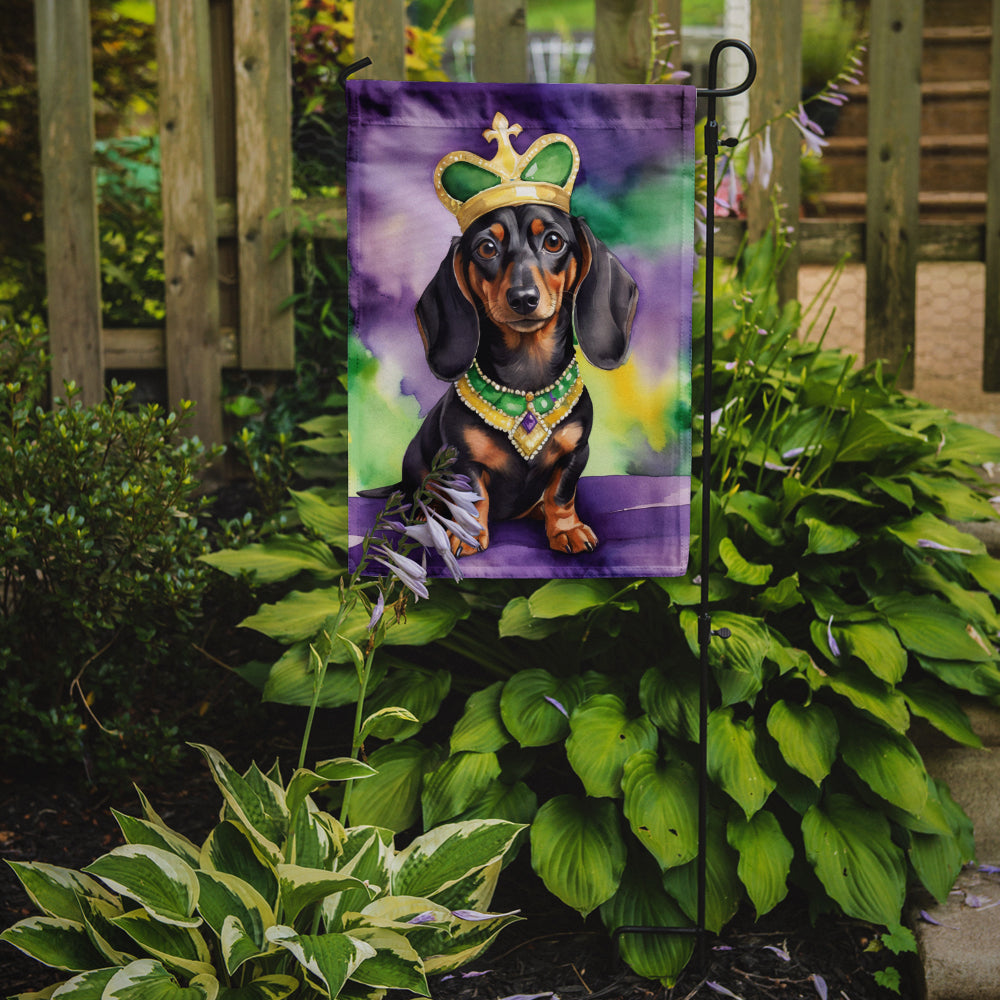 Dachshund King of Mardi Gras Garden Flag Mailbox Decorative Yard Banner Outside Patio Artwork for Flower Beds, Garden Size, Multicolor
